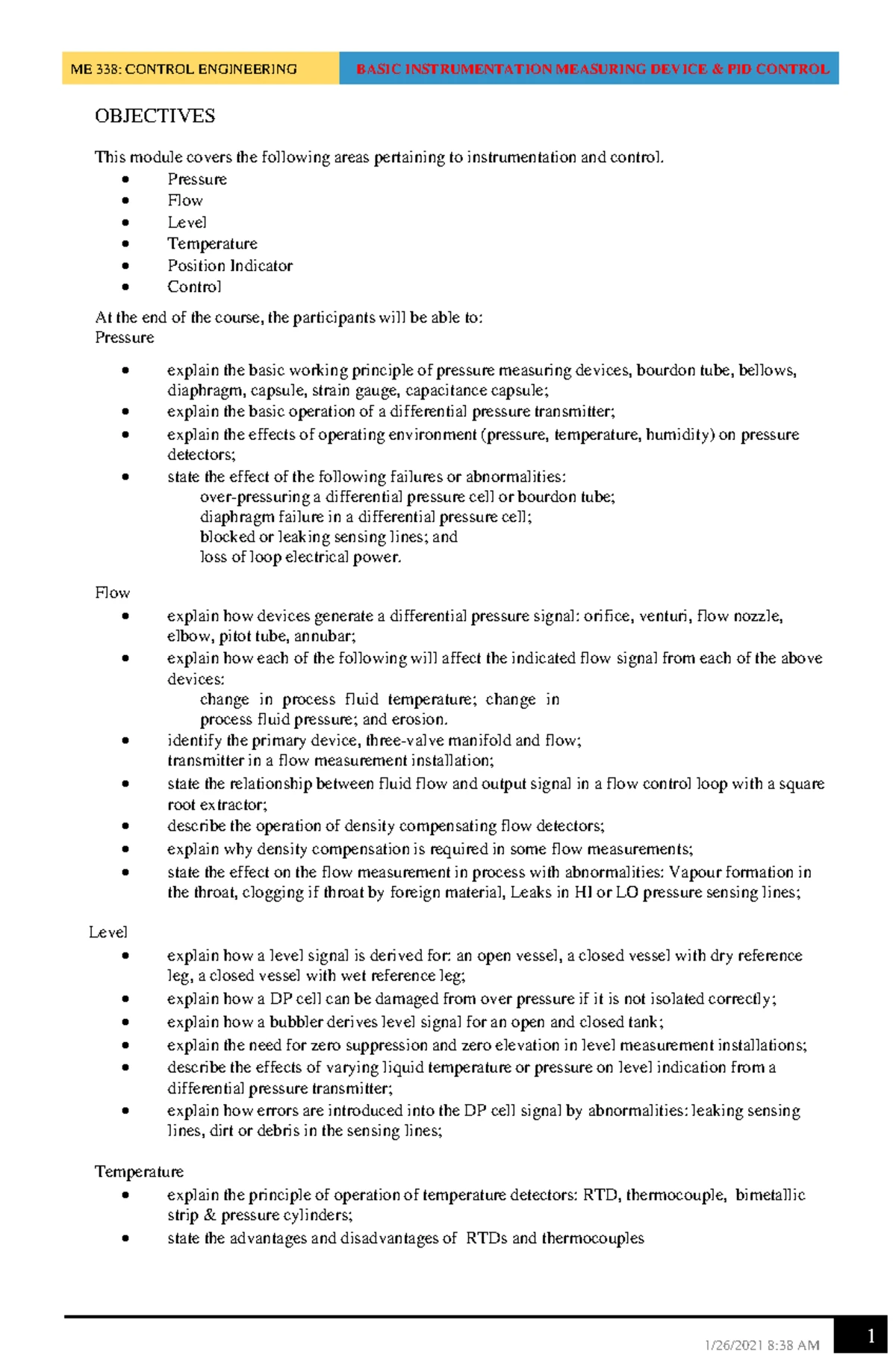 02-Notes on Basic Instrumentation & PID Control: Pressure, Flow, Level ...