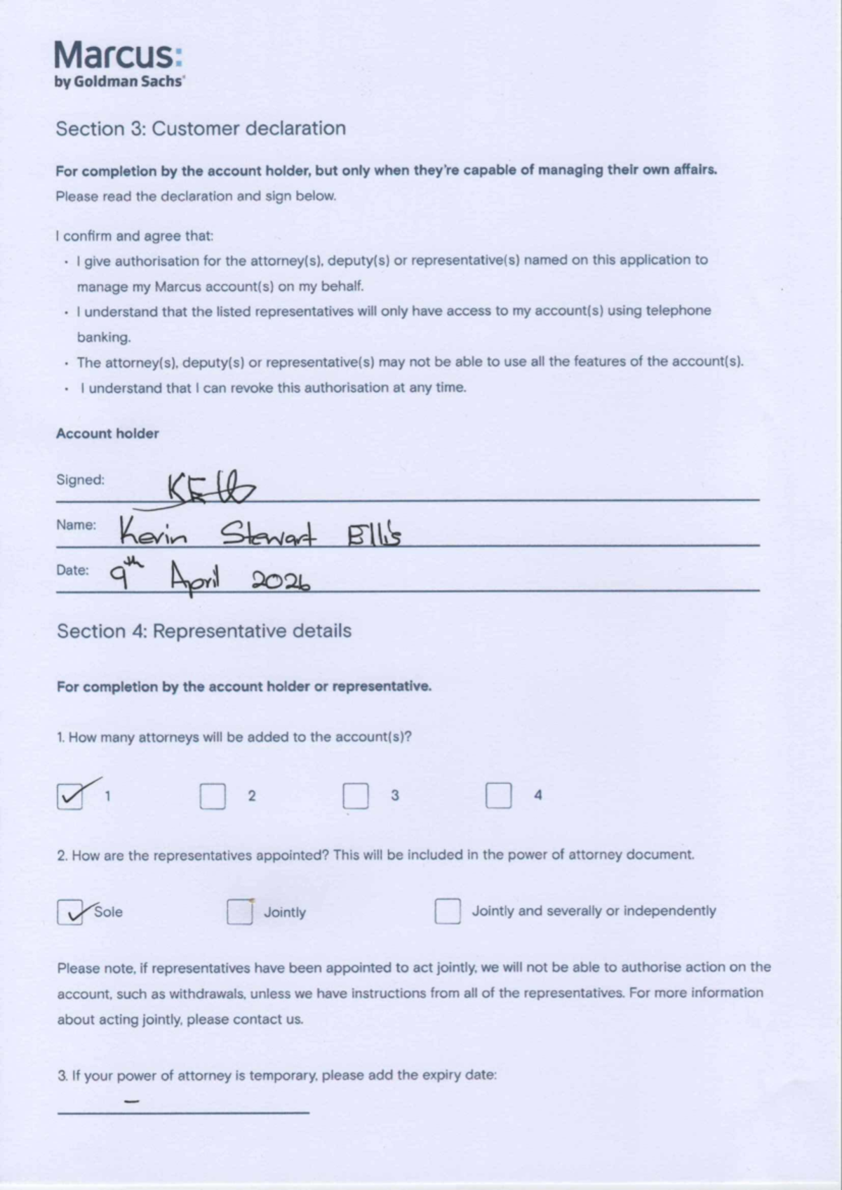 Marcus: Goldman Section 3 - Customer Declaration Form - Studocu