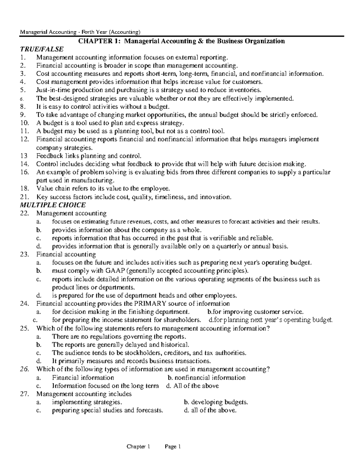 Managerial Accounting Study Notes - Cost Chapter 1 (ACC 401) - Studocu