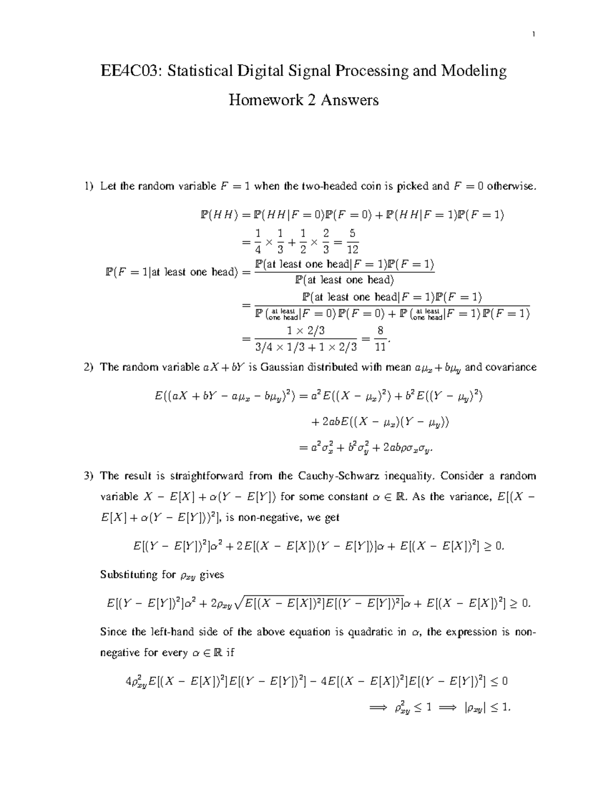 EE4C03 Statistical DSP Homework 2 Detailed Solutions - Studeersnel