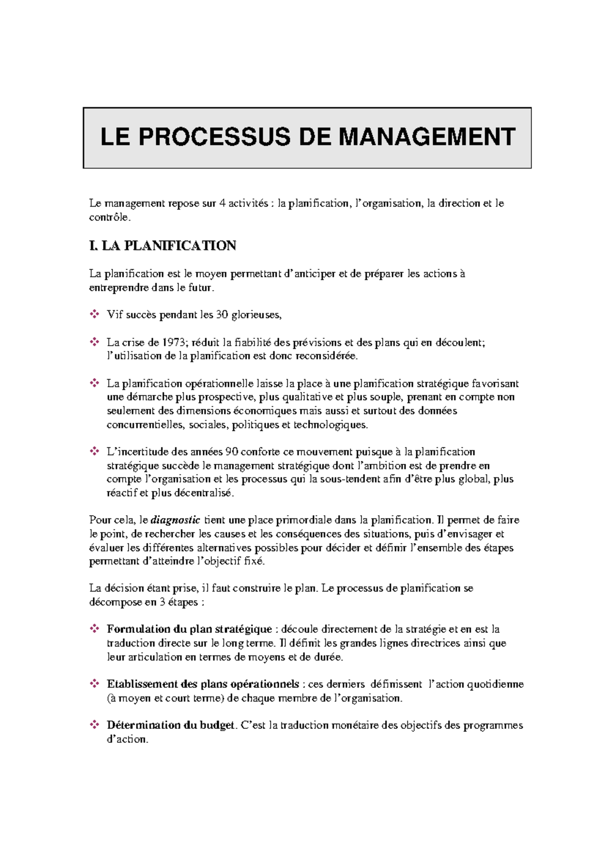 Le processus de management : Comprendre la planification, l ...