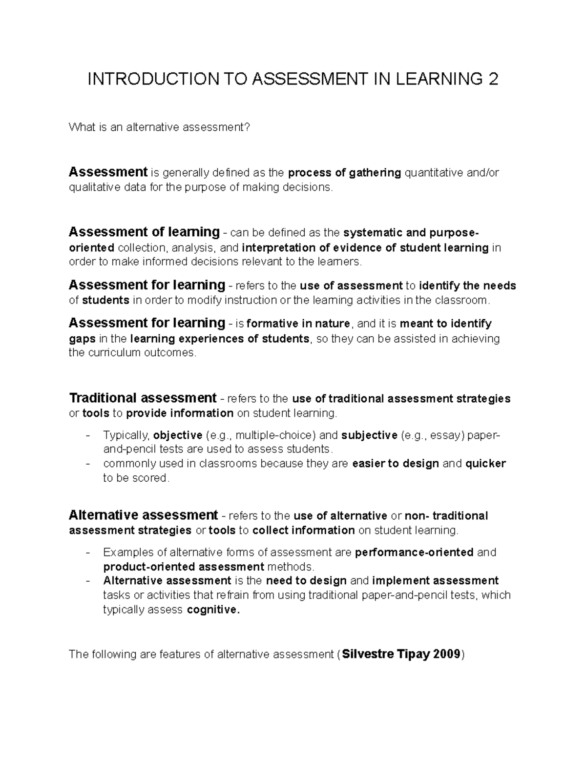 Introduction to Alternative Assessment in Learning 2: Concepts ...