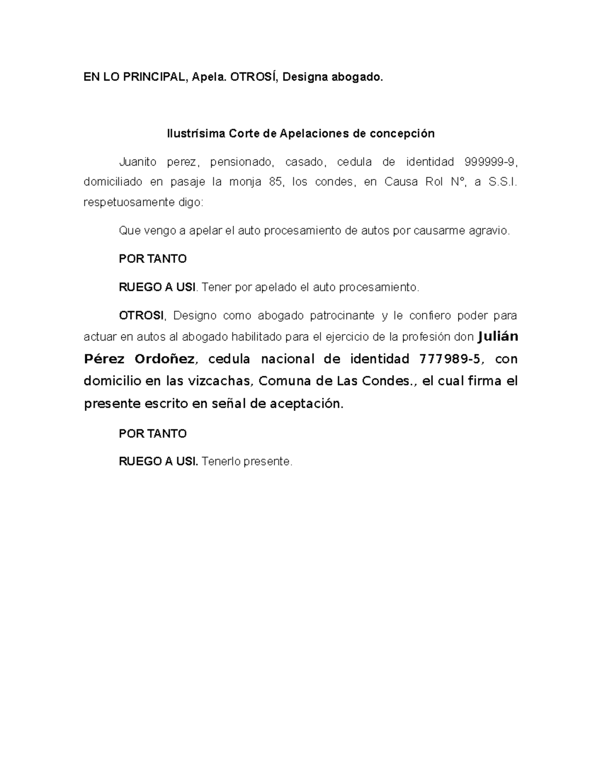 escrito de apelacion - EN LO PRINCIPAL, Apela. OTROSÍ, Designa abogado ...