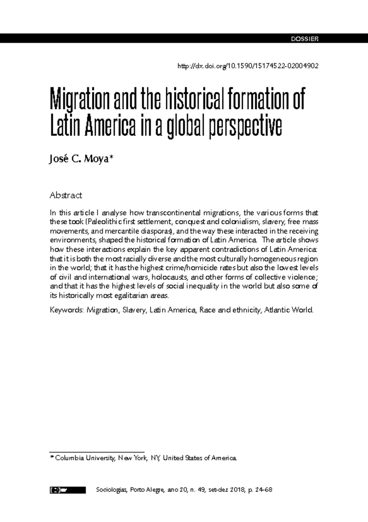 Migration and Historical Formation of Latin America: A Global ...