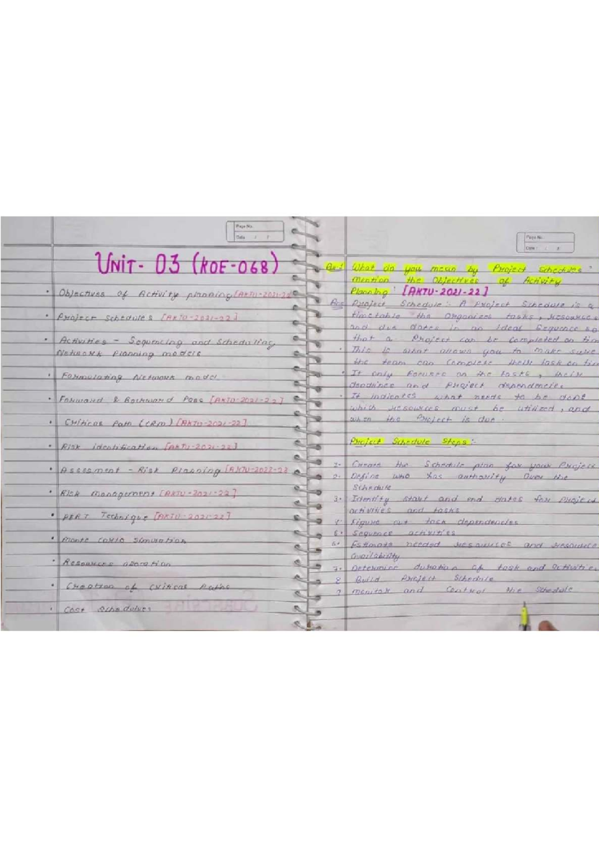 SPM UNIT 3: Project Scheduling Techniques & Risk Management Notes - Studocu