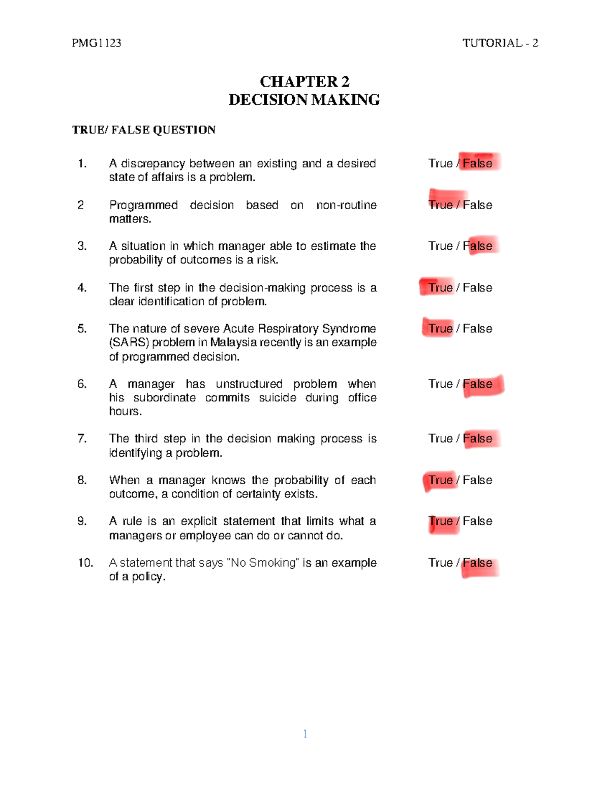 PMG1123 TUTORIAL 2 DECISION MAKING QUESTIONS AND ESSAY NOTES - Studocu