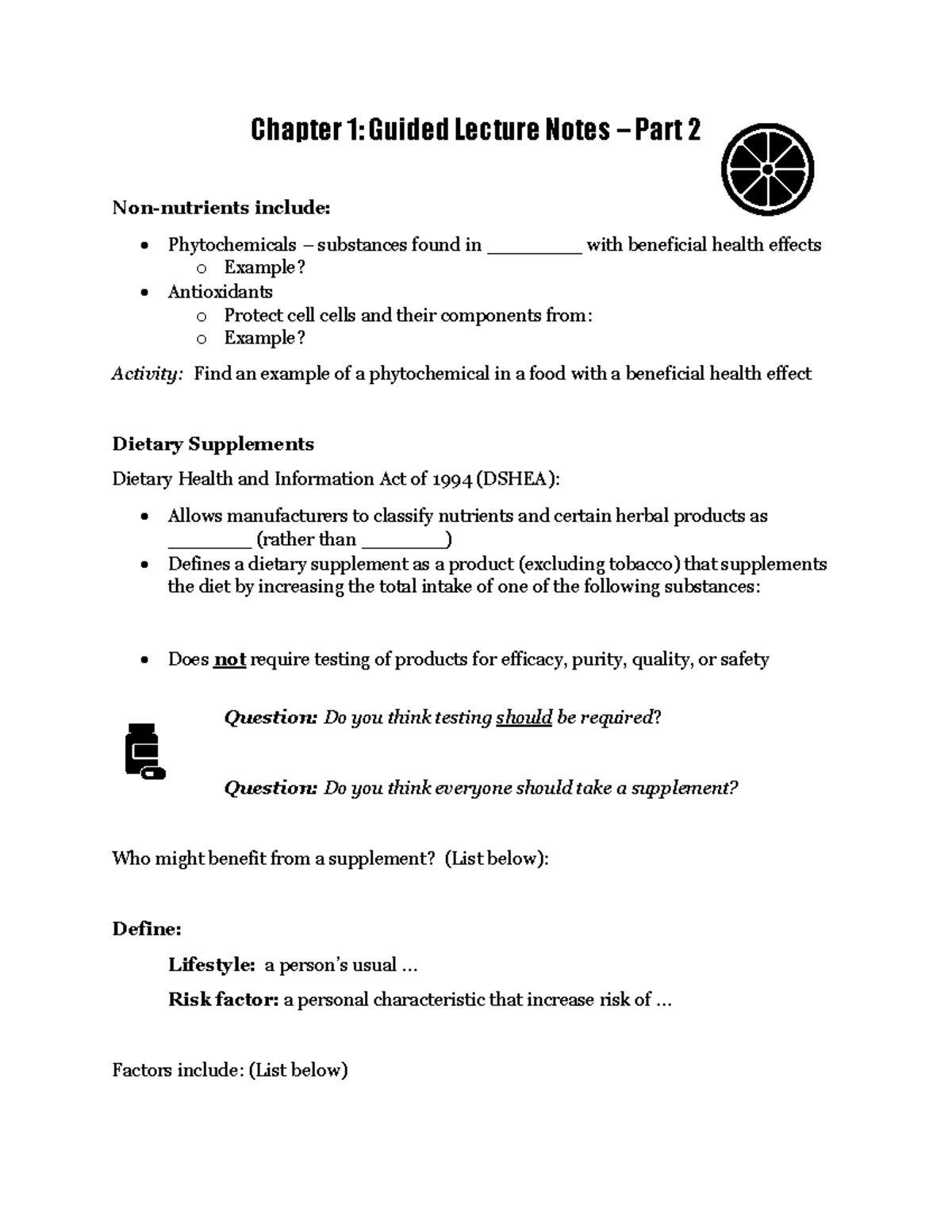 Chapter 1: Guided Lecture Notes Part 2 on Phytochemicals and ...