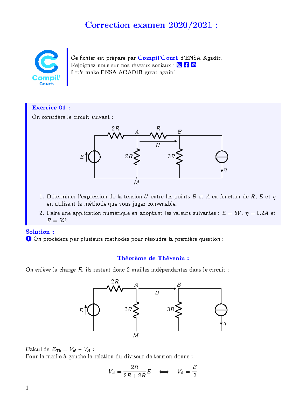 Correction DS Electro 2021 : Méthodes de Résolution de Circuits ...
