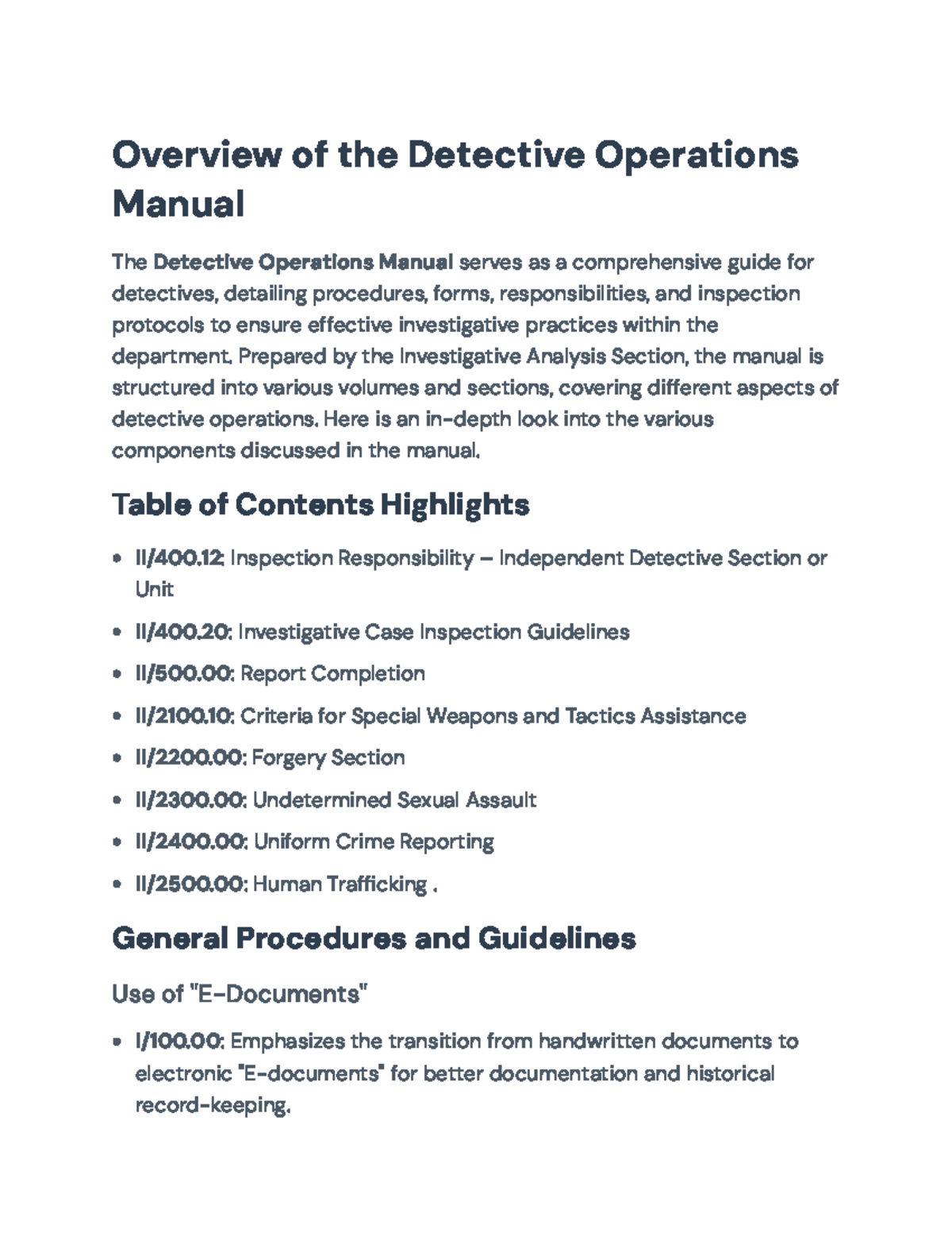 Detective Operations Manual II/400: Guide to Investigative Procedures ...