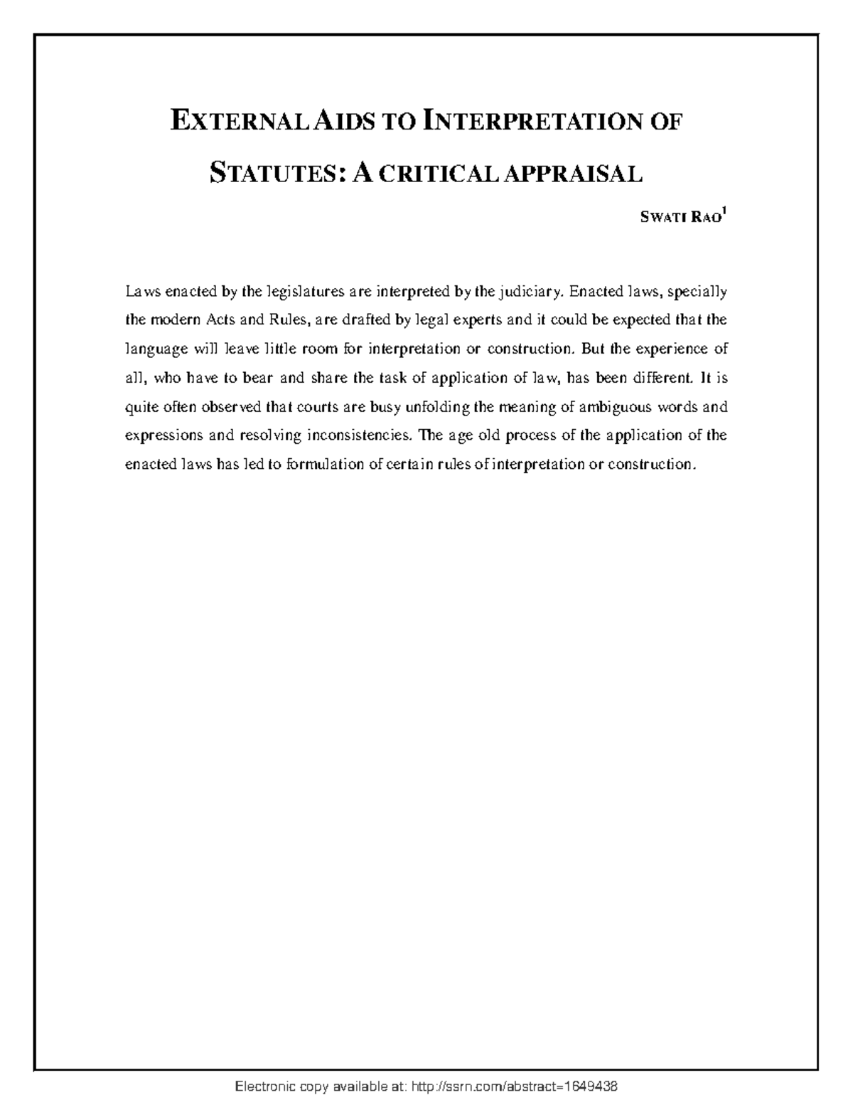 Critical Appraisal of External Aids to Statutory Interpretation - Studocu