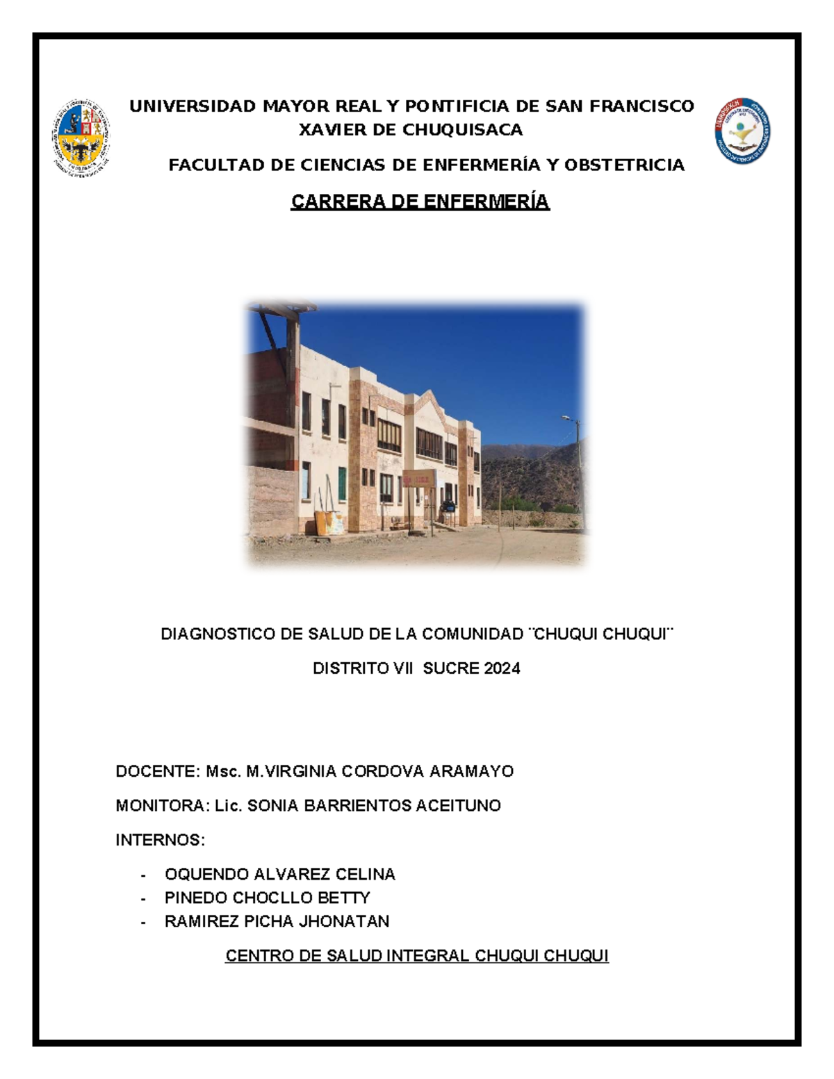 Diagnóstico de Salud Comunitaria en Chuqui Chuqui 2024 - ENF 101 - Document Preview