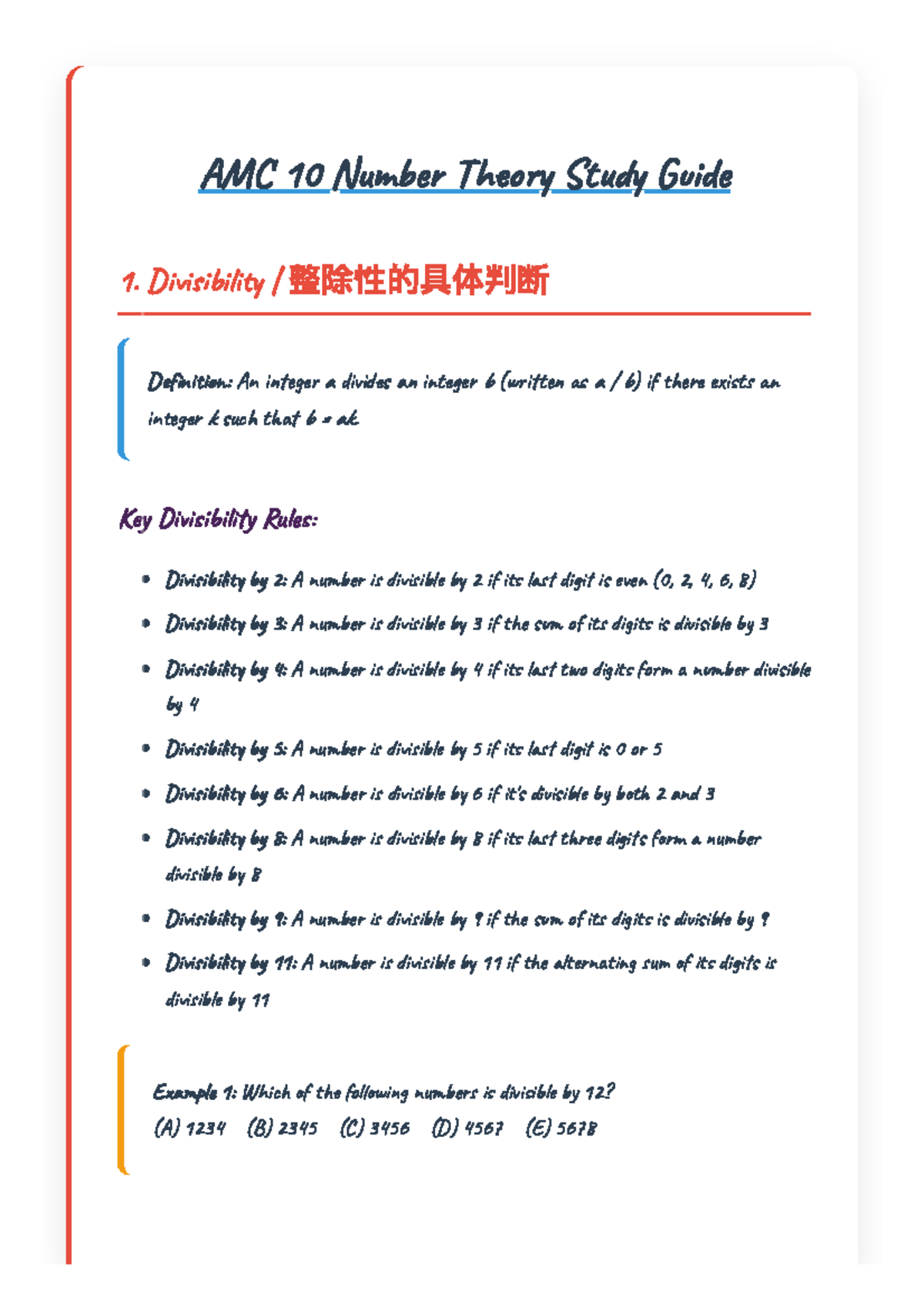 AMC 10 Number Theory Study Guide: Key Concepts & Examples - Studocu