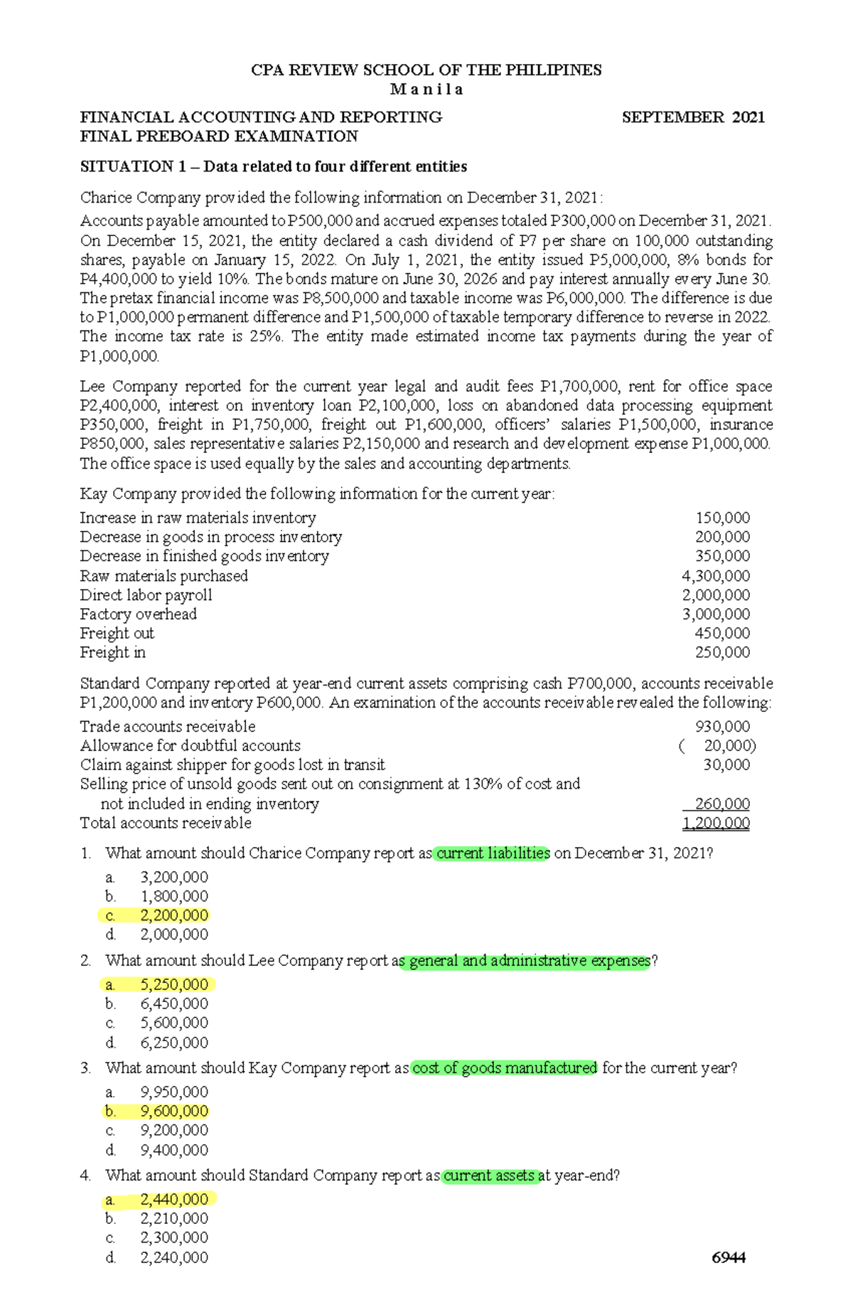 FAR - Financial Accounting & Reporting Final Preboard Exam 2021 - Studocu
