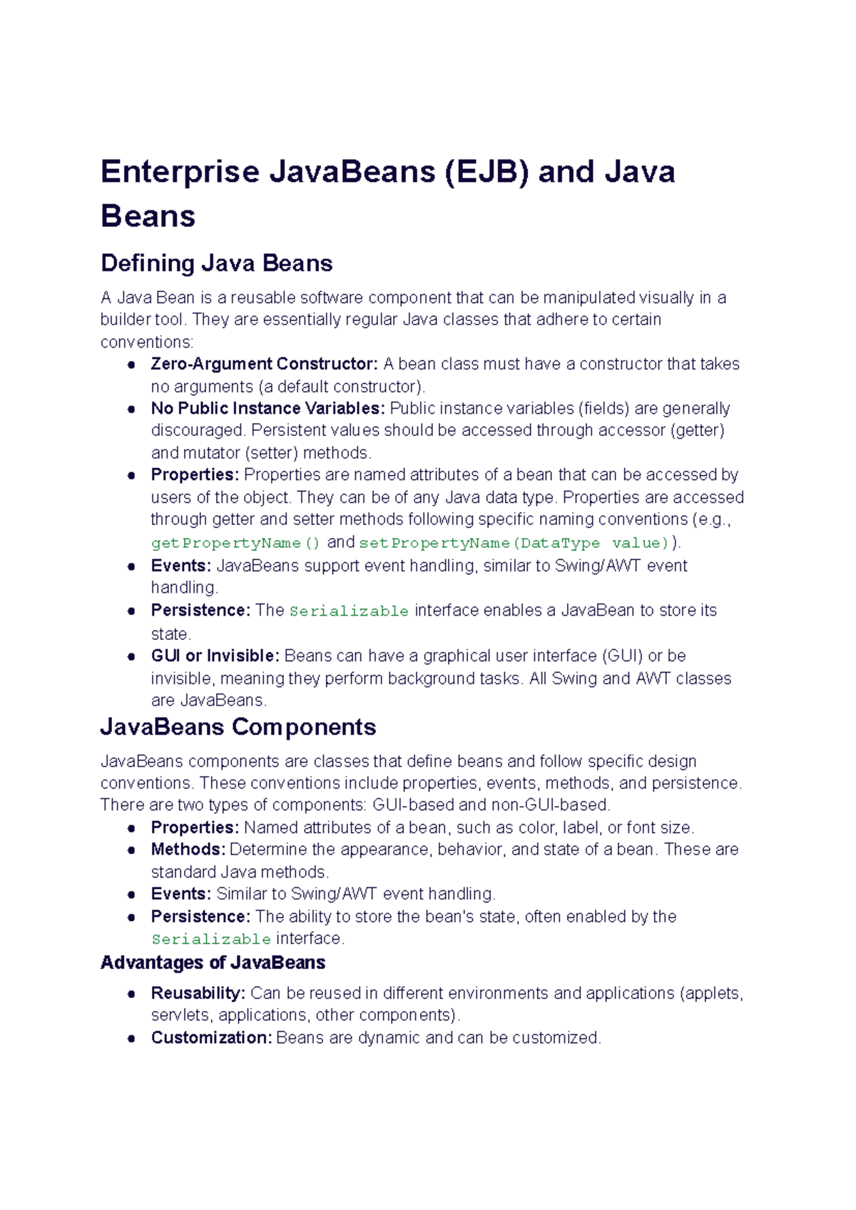 Chapter 5 - EJB and Java Bean Overview and Applications - Studocu