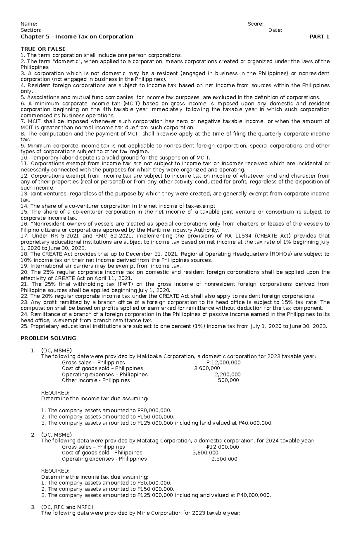 Chapter 5 - Income Tax Implications for Corporations (IT 101) - Studocu