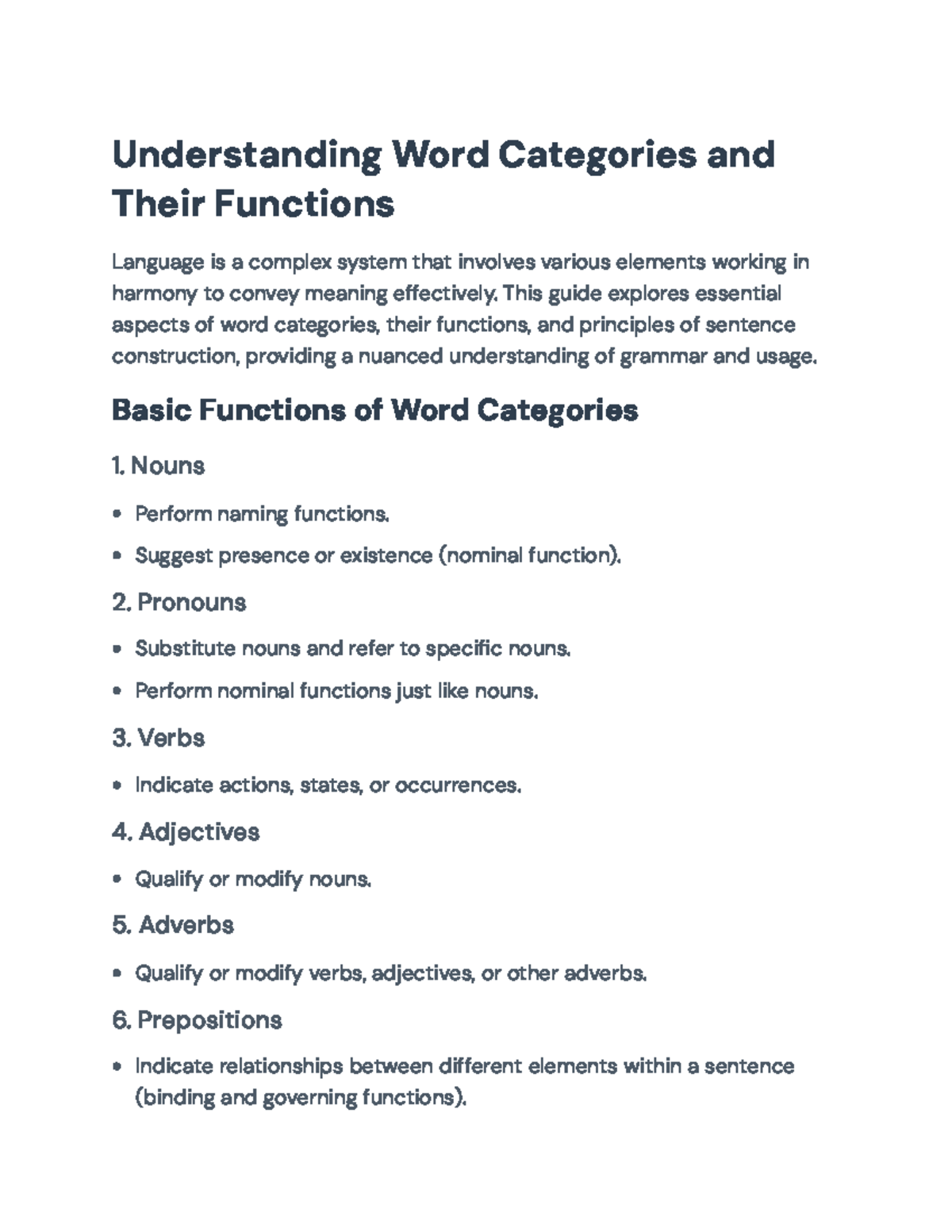 Understanding Word Categories and Their Functions: A Comprehensive ...