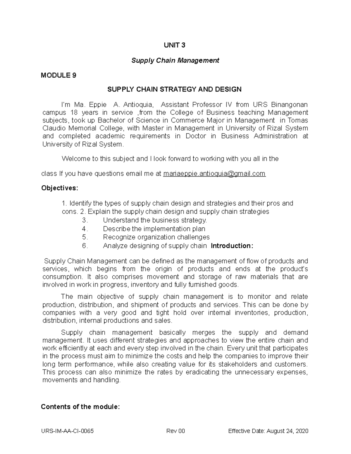 Supply Chain Management Strategies - Module 9 - CBMEC - Studocu