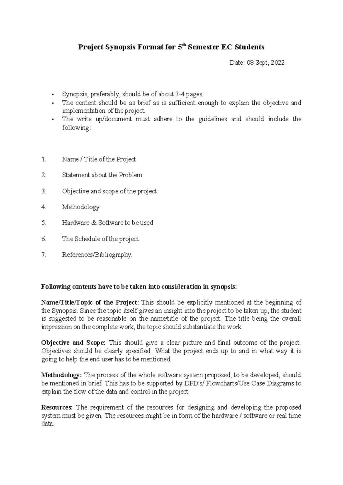 Project Synopsis Format for 4th Semester EC Students - Project Synopsis ...