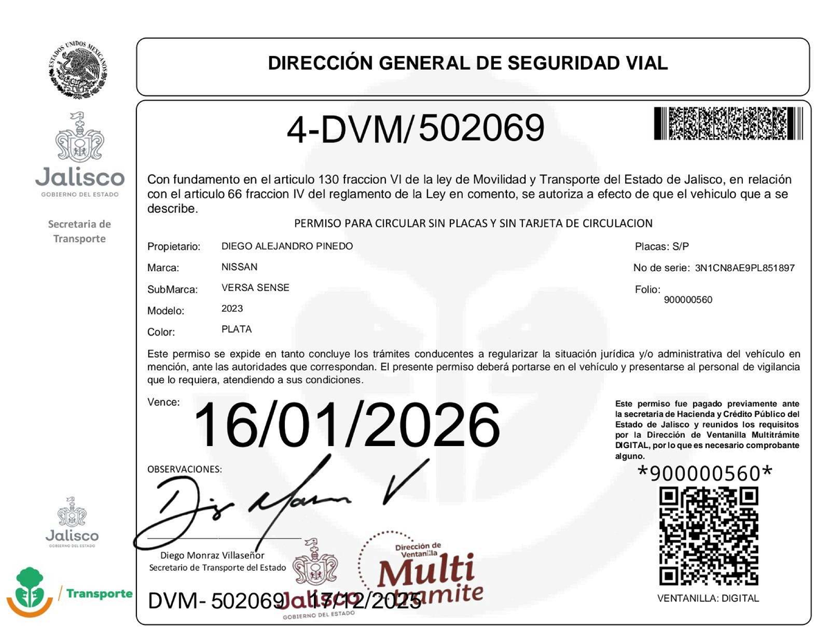 Permiso Para Circular Sin Placas Jalisco 2023 Studocu