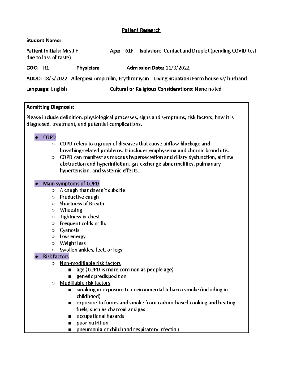 Patient Case Study.docx - Patient Research Student Name: Patient ...