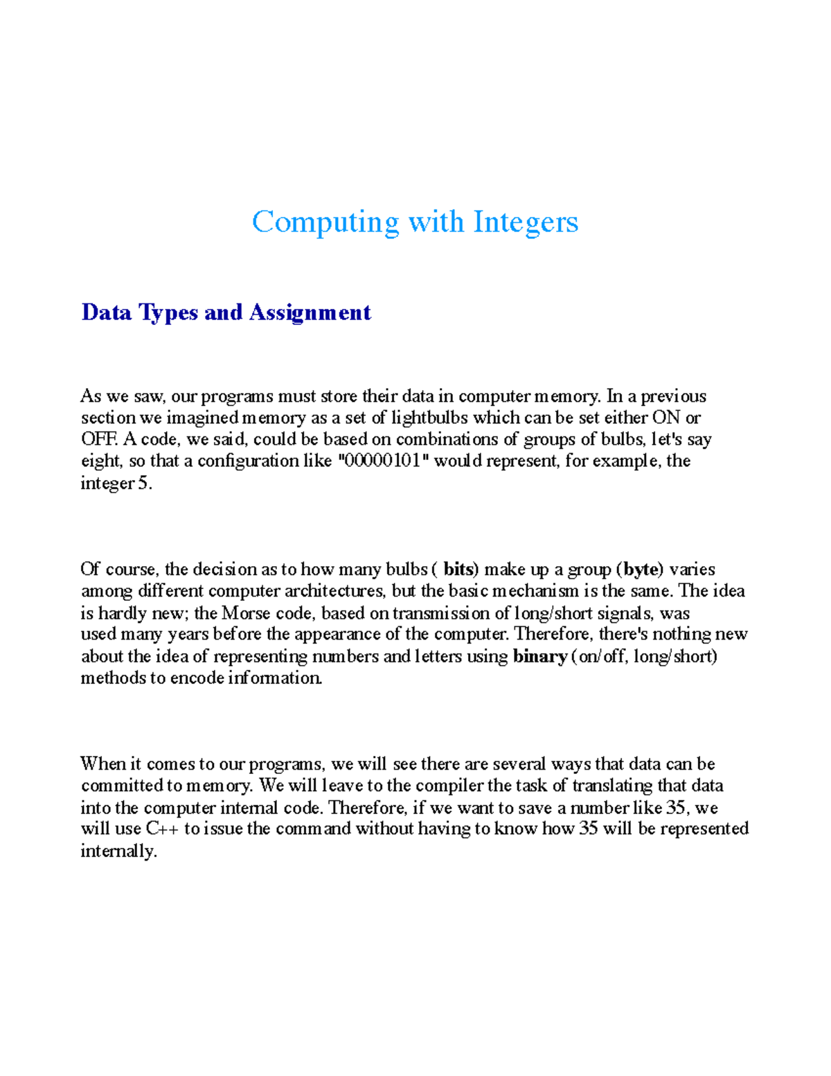 Lesson 1 - Computing with Integers in C++ (Rafeal Vincente) - Studocu