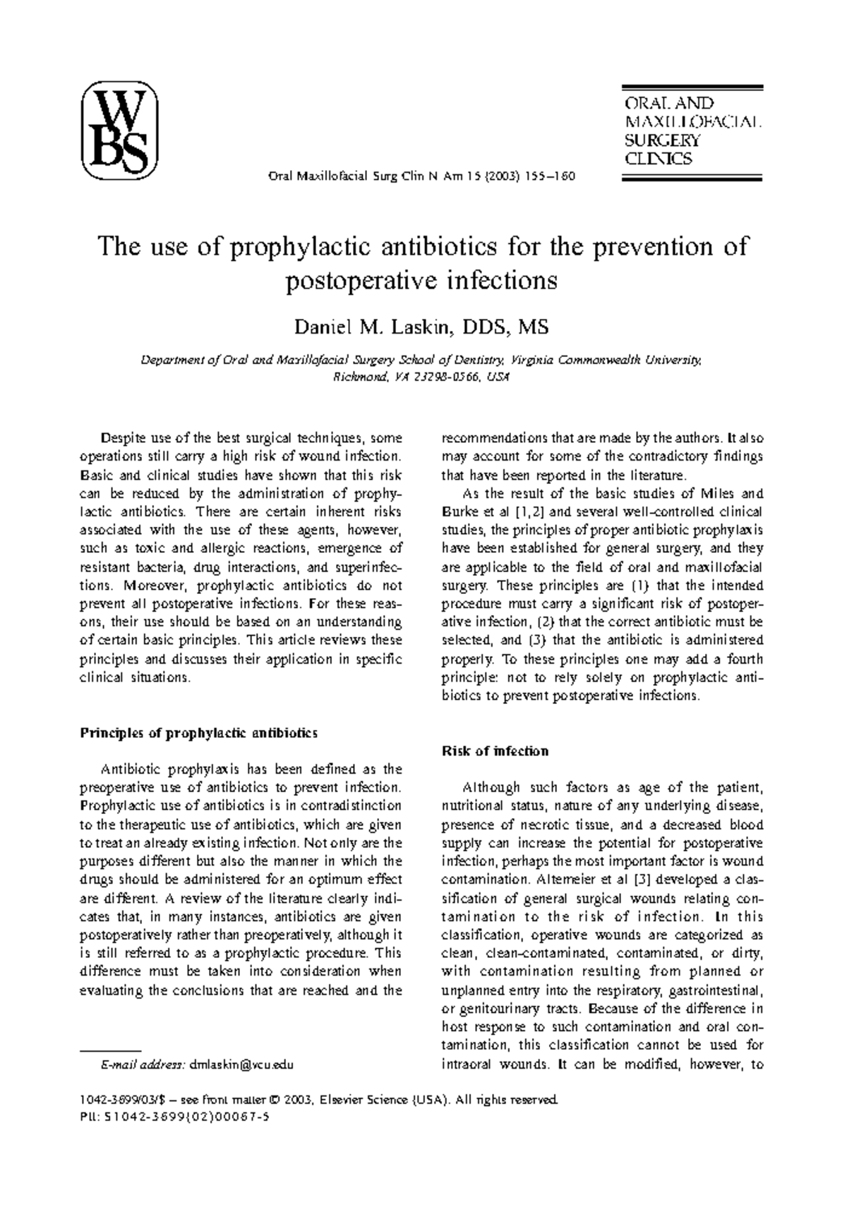 Prophylactic Antibiotics in Oral Maxillofacial Surgery: Principles and ...