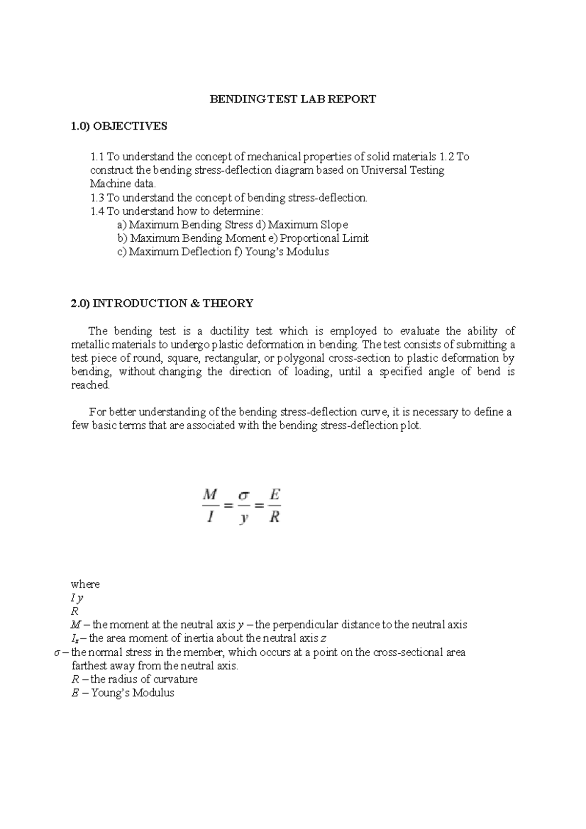 Bending Stress In A Beam Lab Report Observation - The Best Picture Of Beam