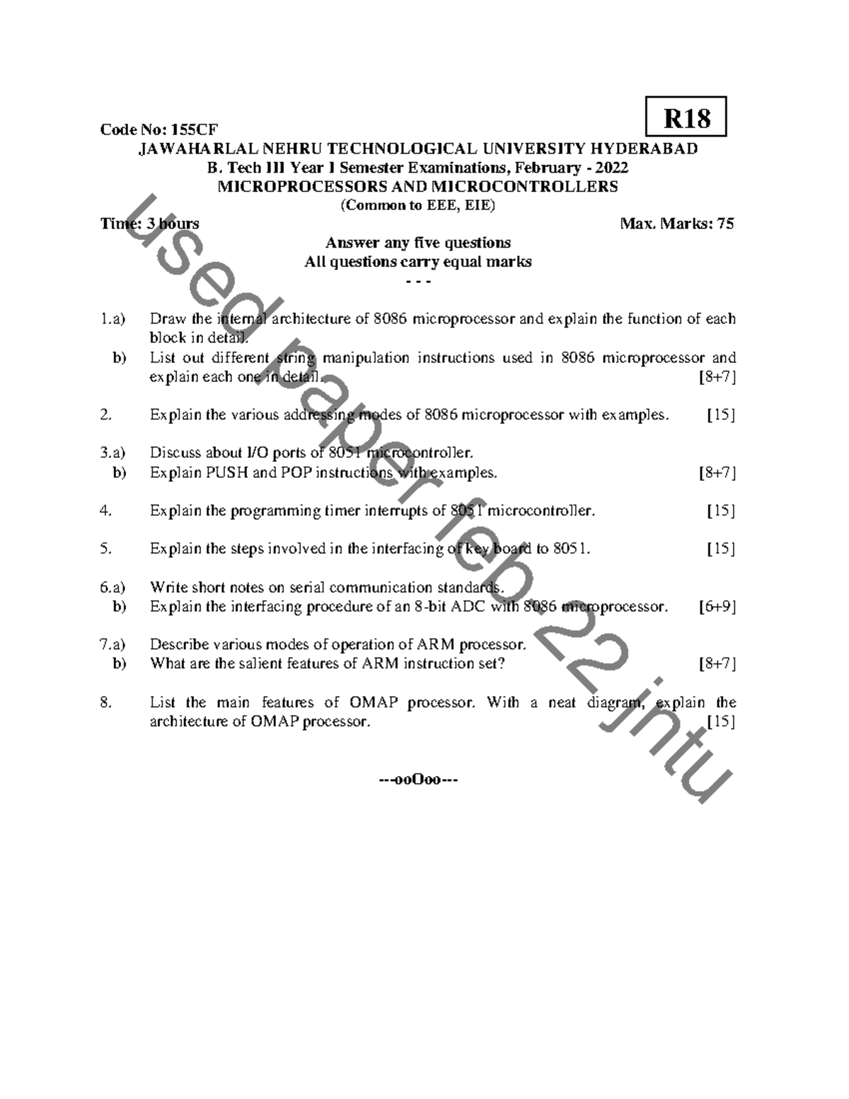R18 155CF B.Tech 1st Sem Exam Feb 2022: Microprocessors ...