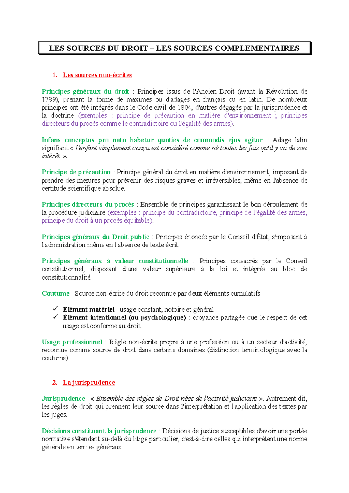 Les Sources du Droit : Compléments et Principes Généraux - Studocu