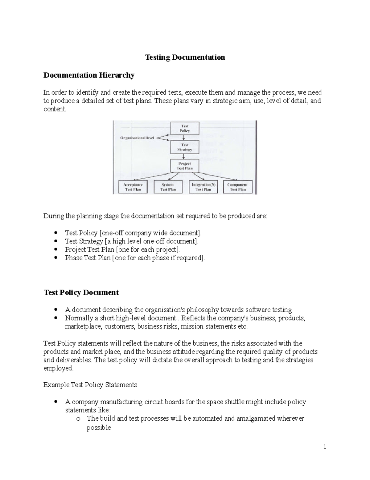 Test Documentation Hierarchy - Testing Documentation Documentation ...