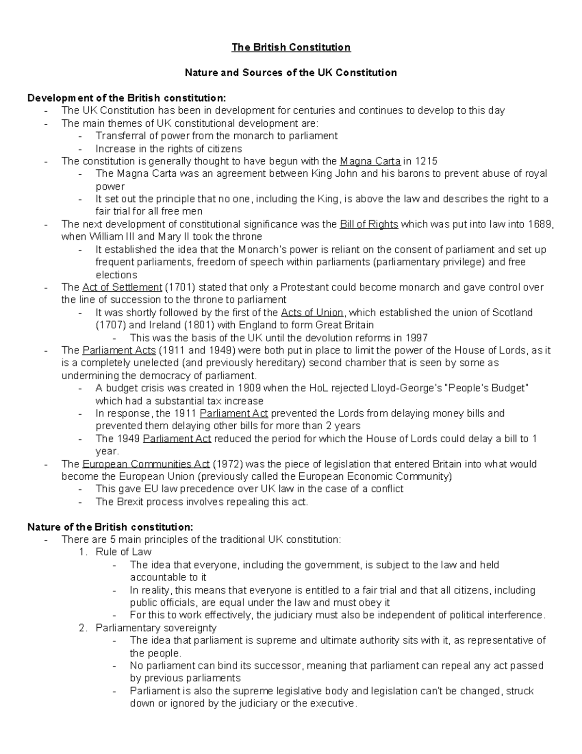 UK Politics: Essential Revision Notes on the British Constitution - Studocu
