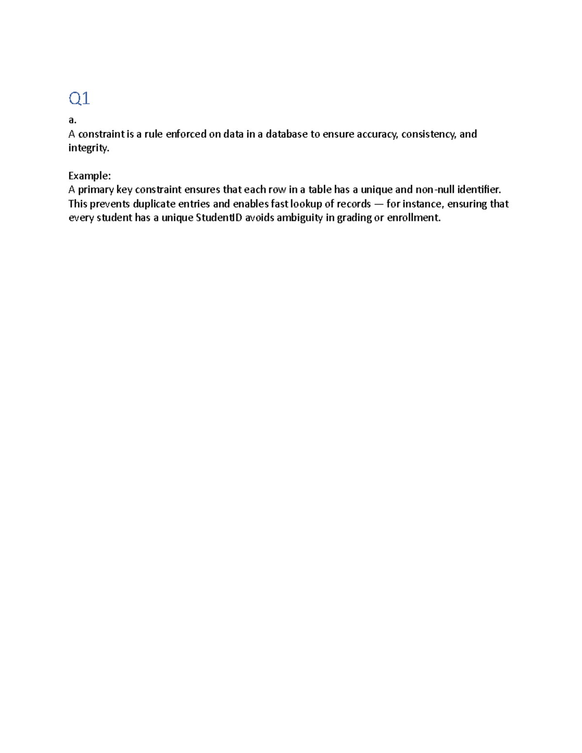 A2 - CS338 - Database Constraints and SQL Queries Analysis - Studocu