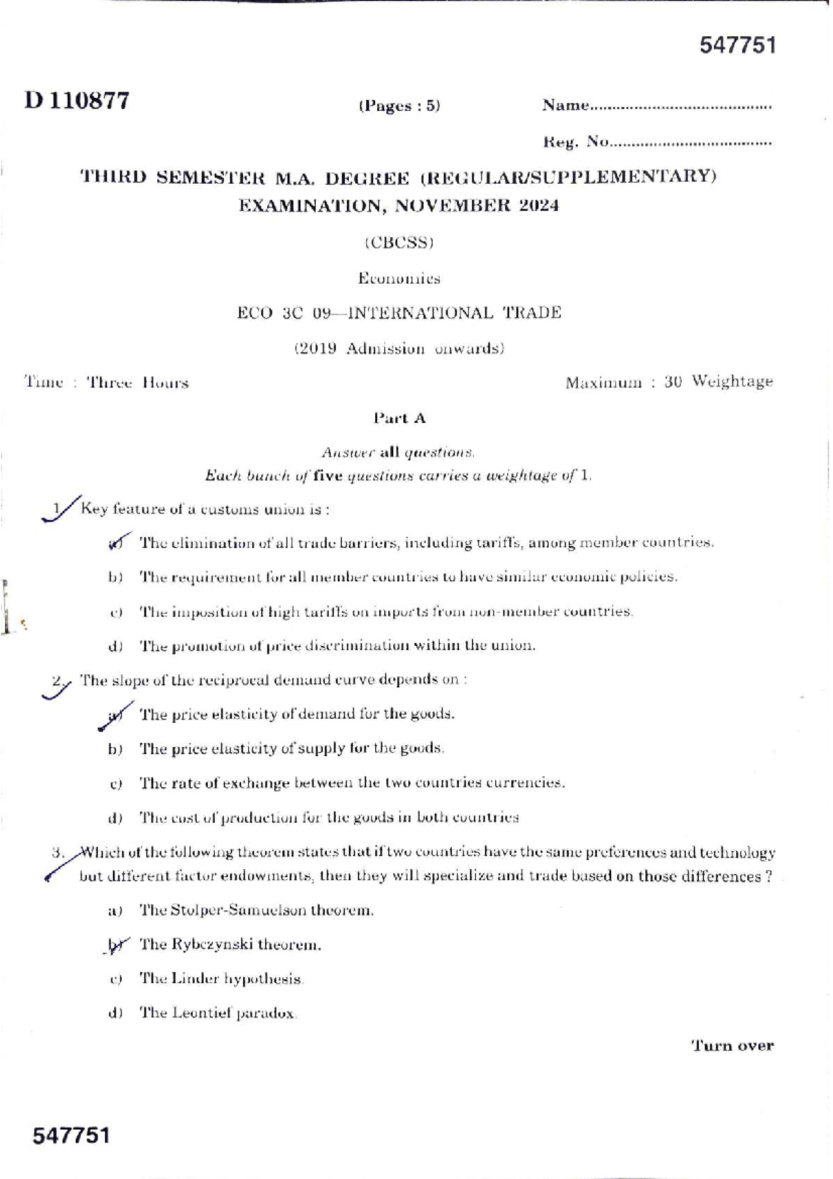 547751 D 110877: International Trade Exam Questions (Nov 2024) - Studocu