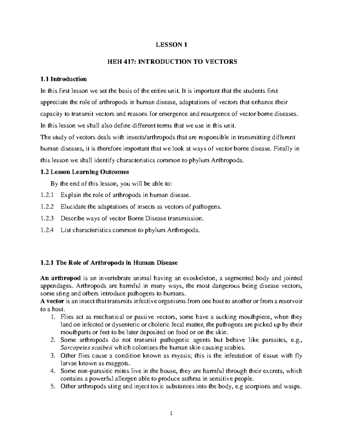 HEH 417: Lesson 1 - Introduction to Vectors and Rodent Control - Studocu