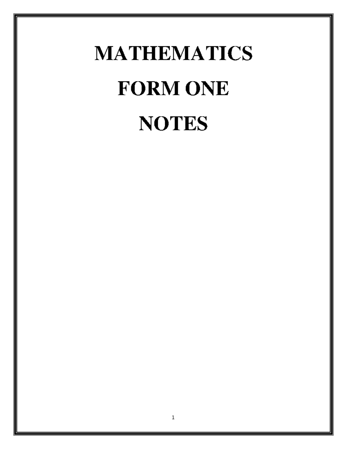 Maths FORM ONE Notes - Understanding Basic Numbers and Operations - Studocu