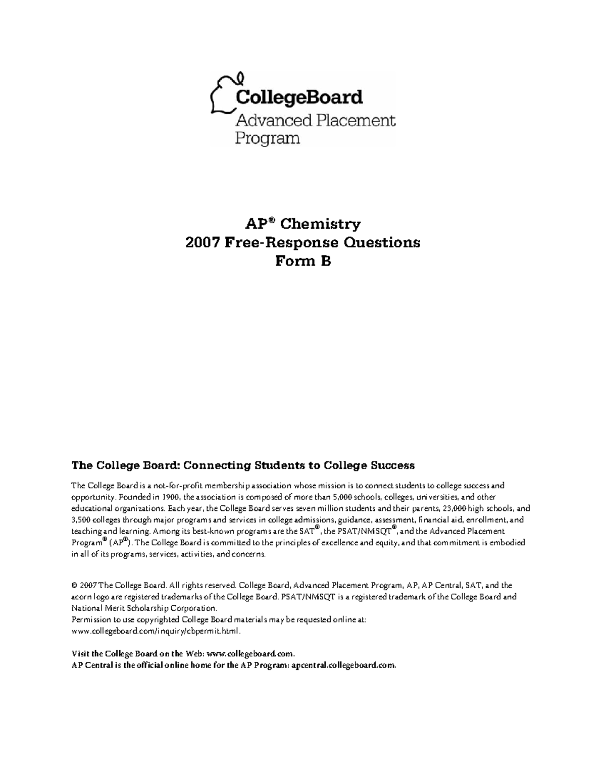 chem formb frq240 - AP® Chemistry 2007 Free-Response Questions Form B ...