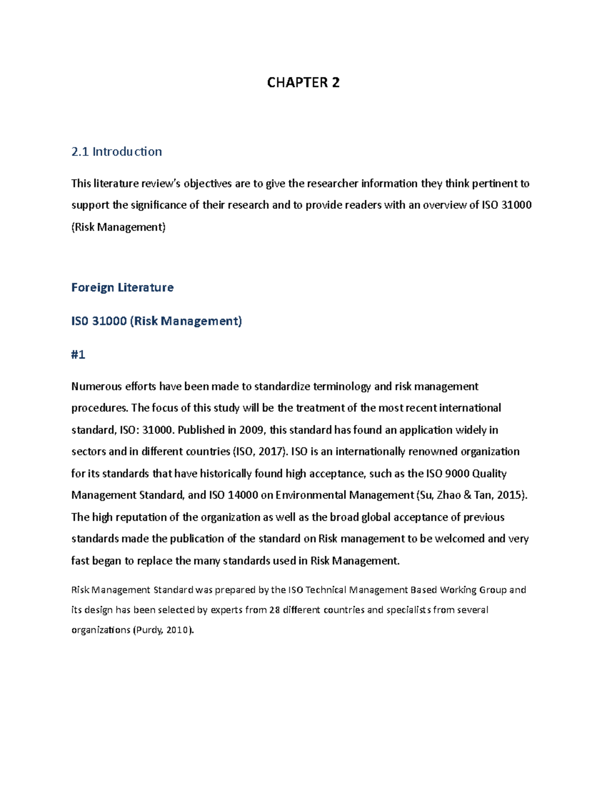 RRL Thesis on ISO 31000: Risk Management Literature Review - Studocu