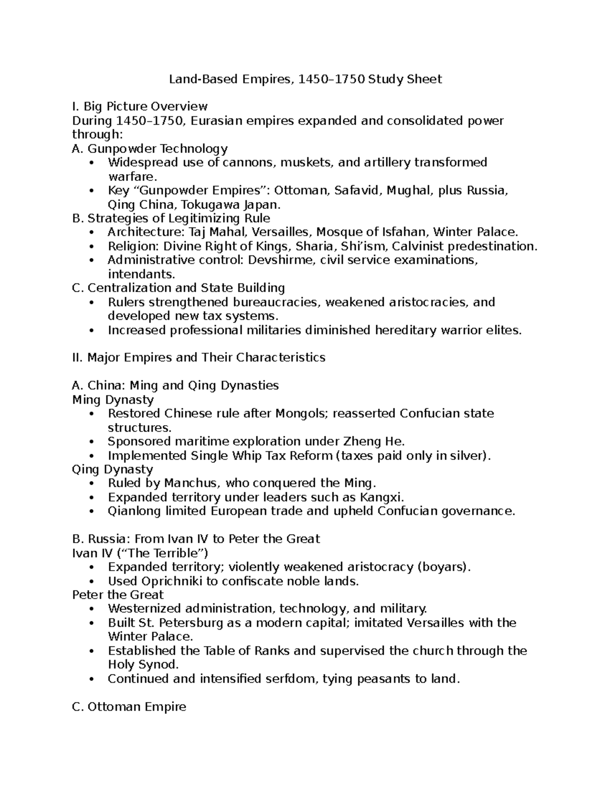 APWH Unit 3 Study Sheet: Overview of Eurasian Empires - Studocu