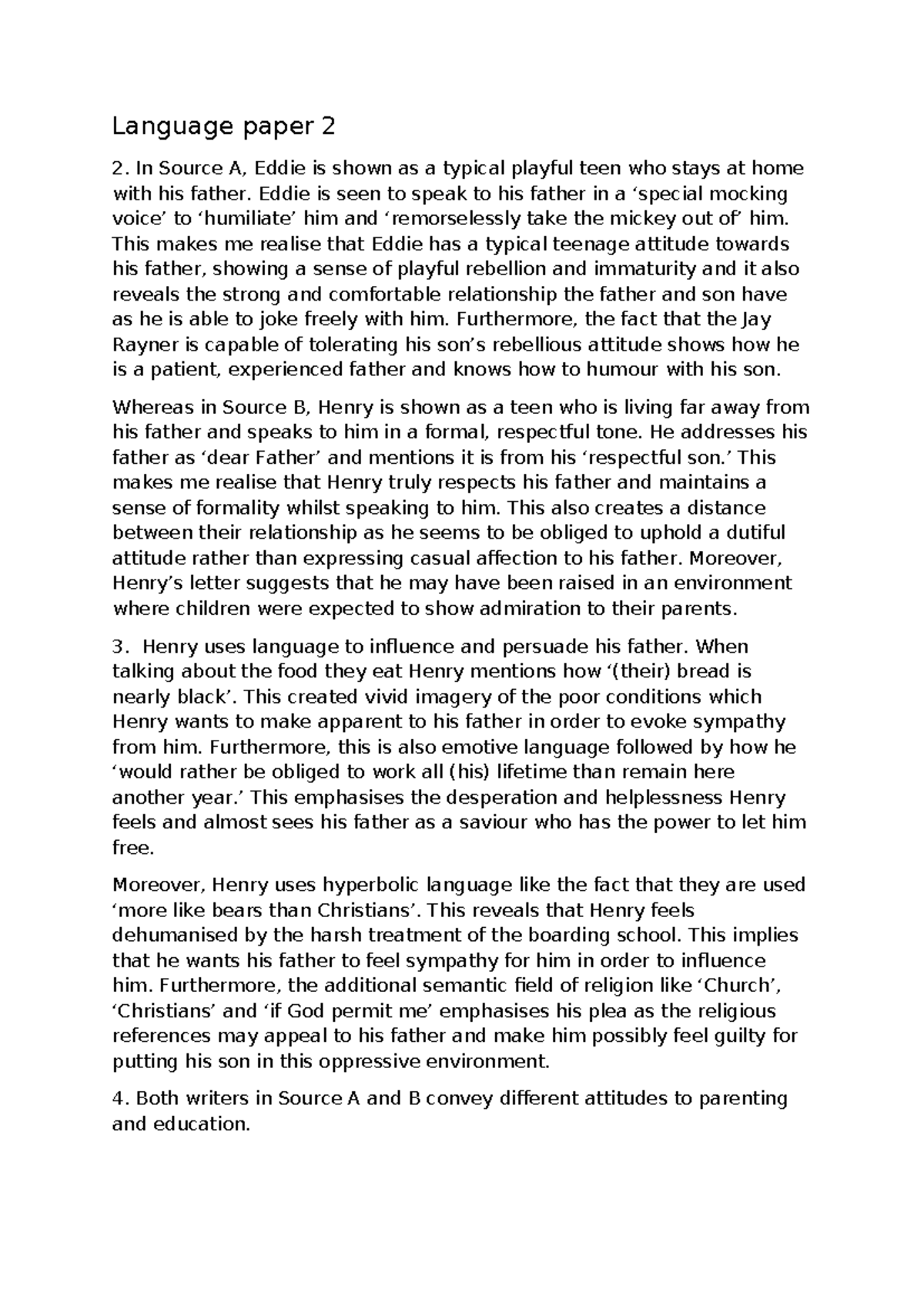 Language Paper 2 - Specimen Exam Analysis and Reflections - Studocu
