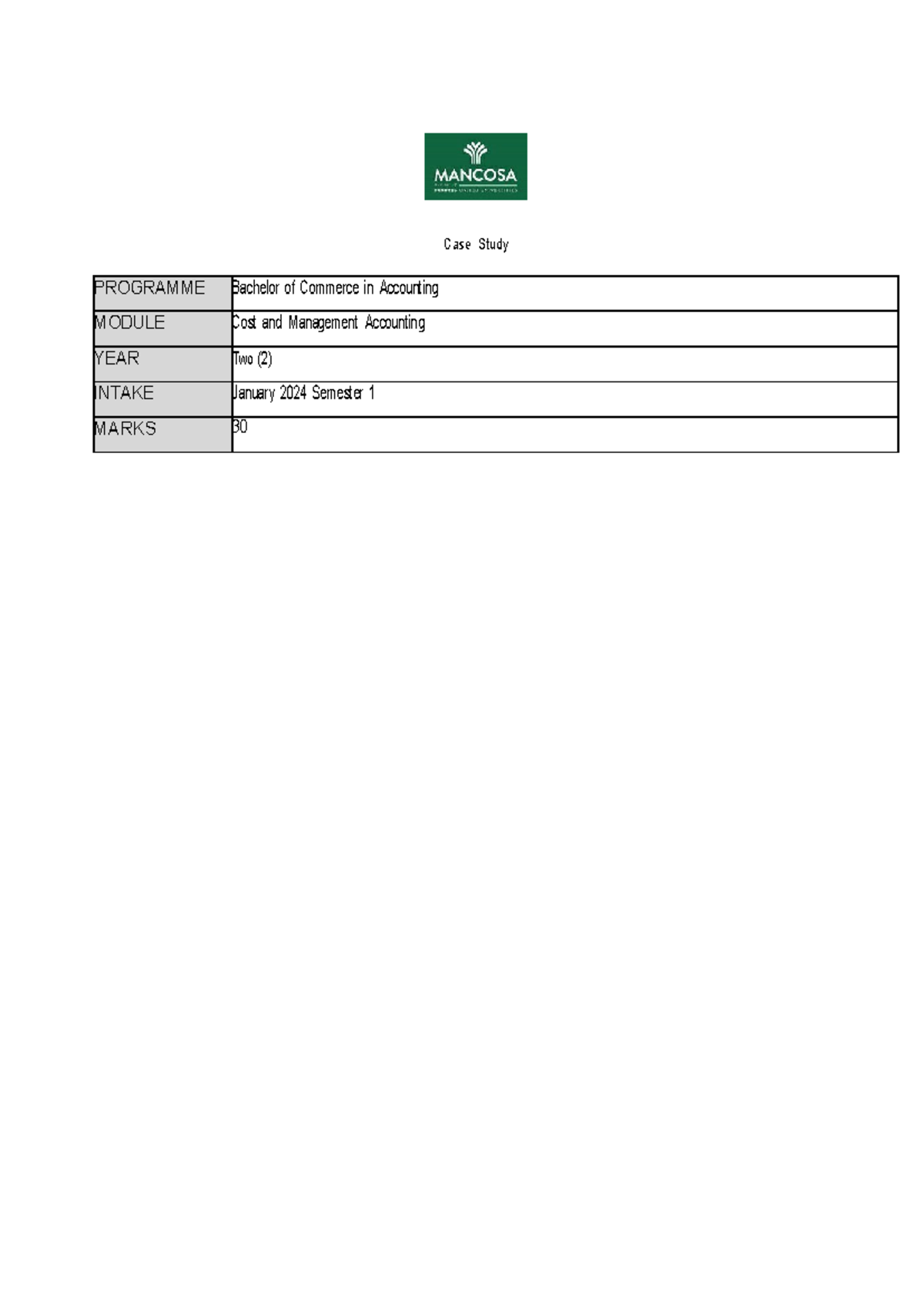 Cost and Management Accounting Case Study - Jan 2024 Sem 1 - Studocu