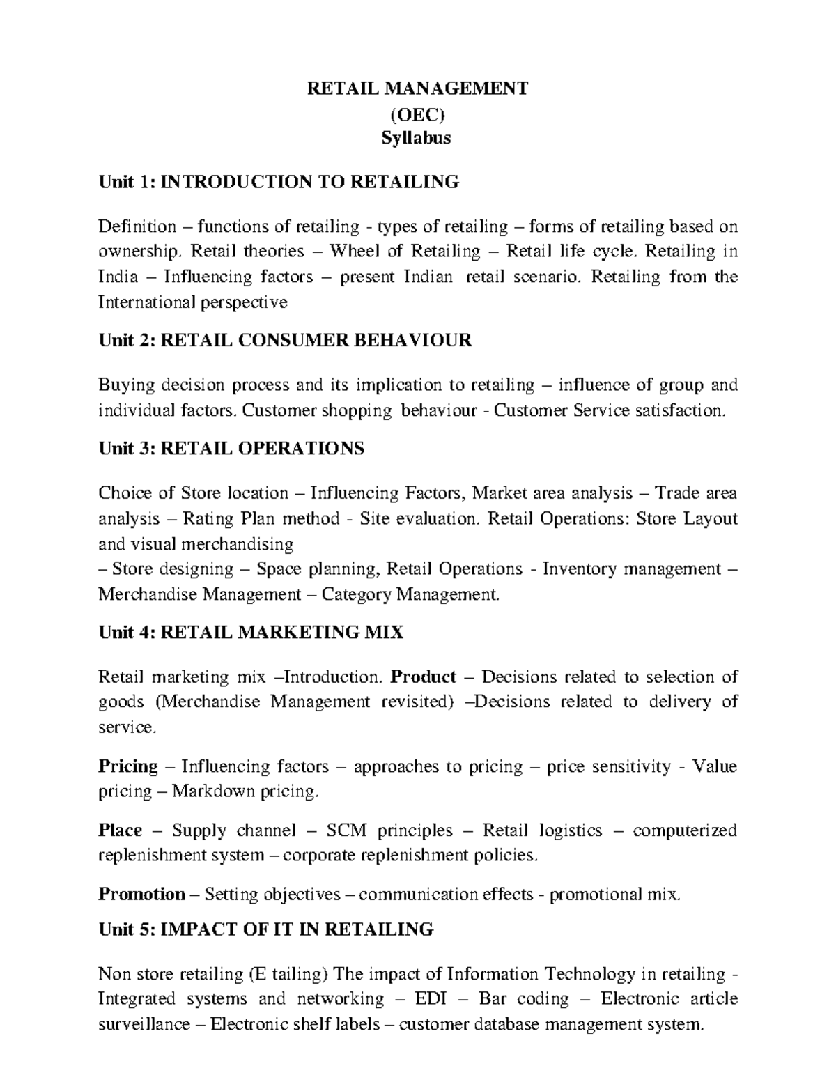 Retail Management: Consumer Behaviour Insights (OEC) Notes - Studocu