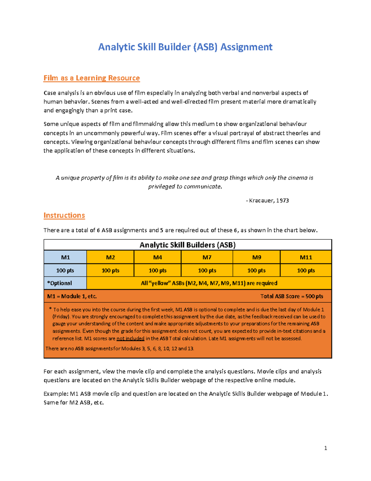 CMHR405 Analytic Skill Builder (ASB) Weekly Assignment on Film Analysis ...