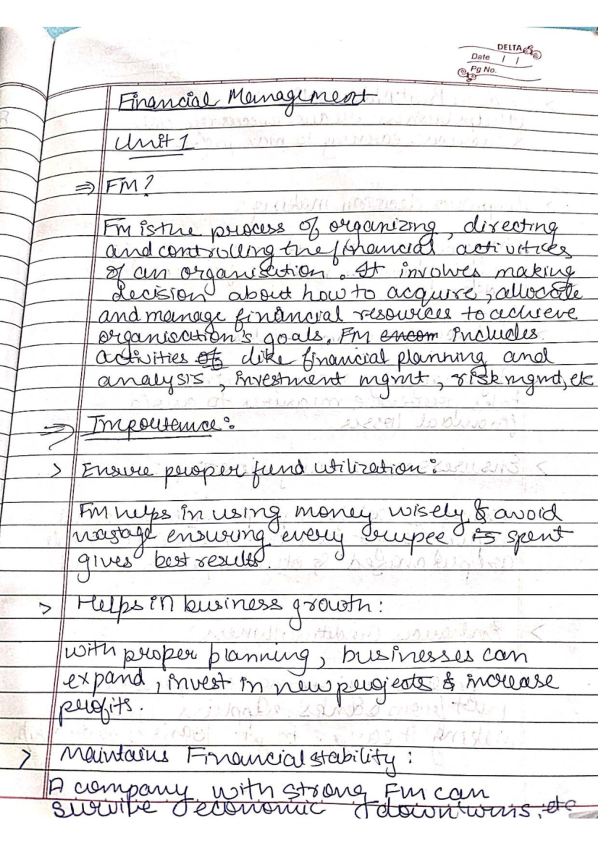 FM 101: Financial Management Unit 1 Notes and Key Concepts - Studocu