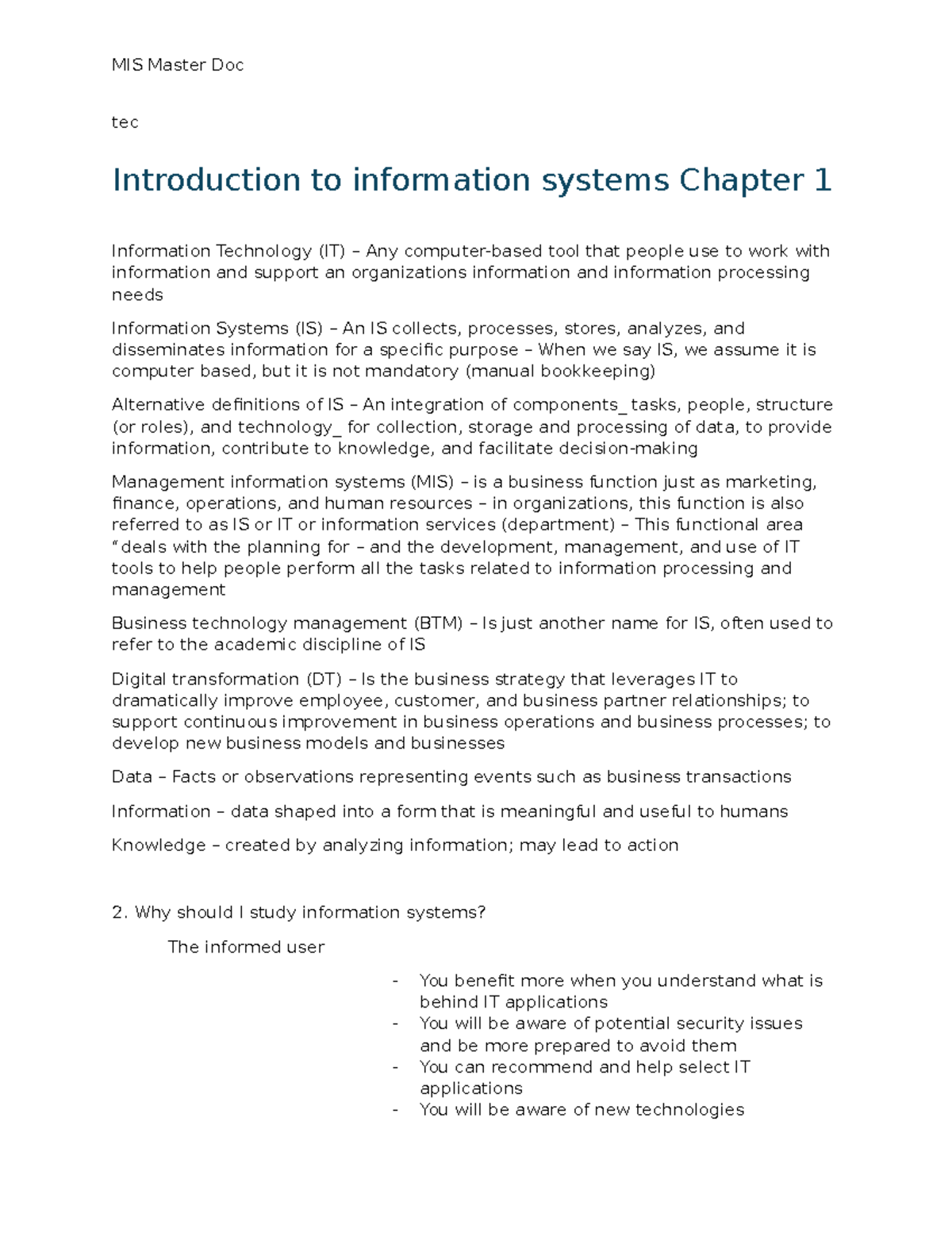 MIS 101 Overview: Key Concepts and Diagrams from Information Systems ...