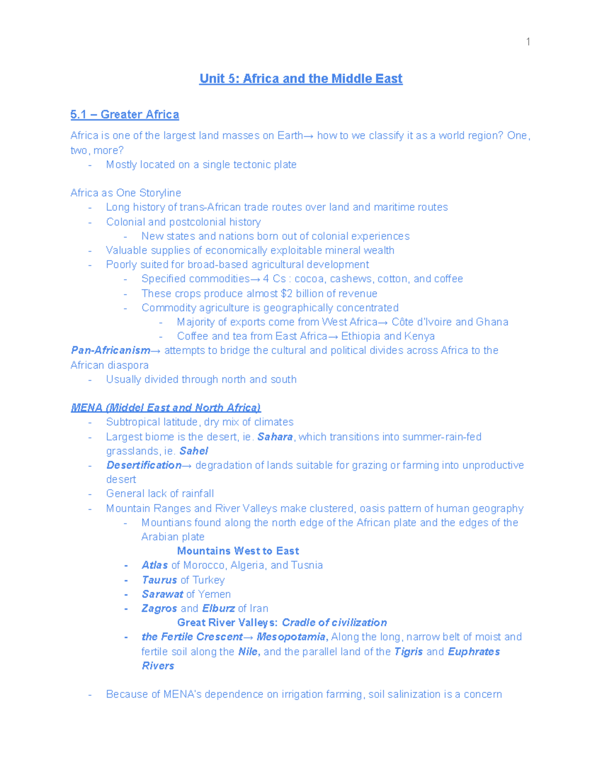 GEOG 11 Unit 5: Insights into Africa and the Middle East - Studocu