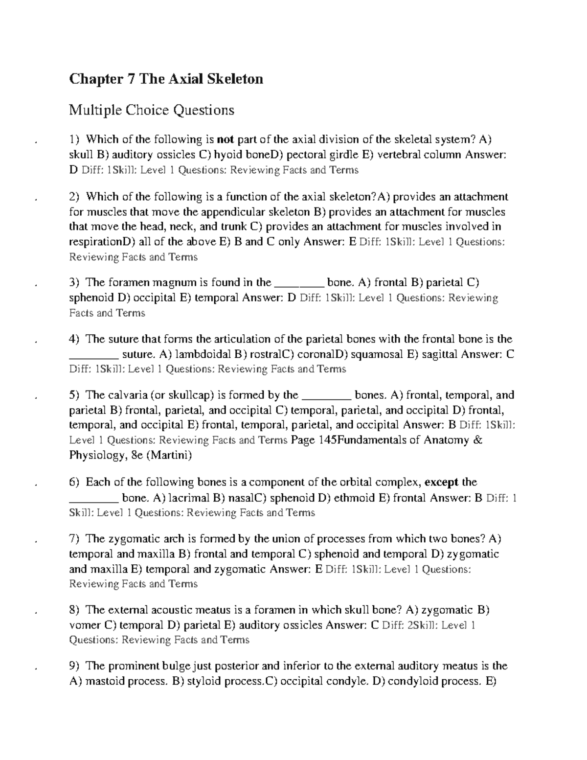 Chapter 7 9 Test banks - Practice - Chapter 7 The Axial Skeleton ...