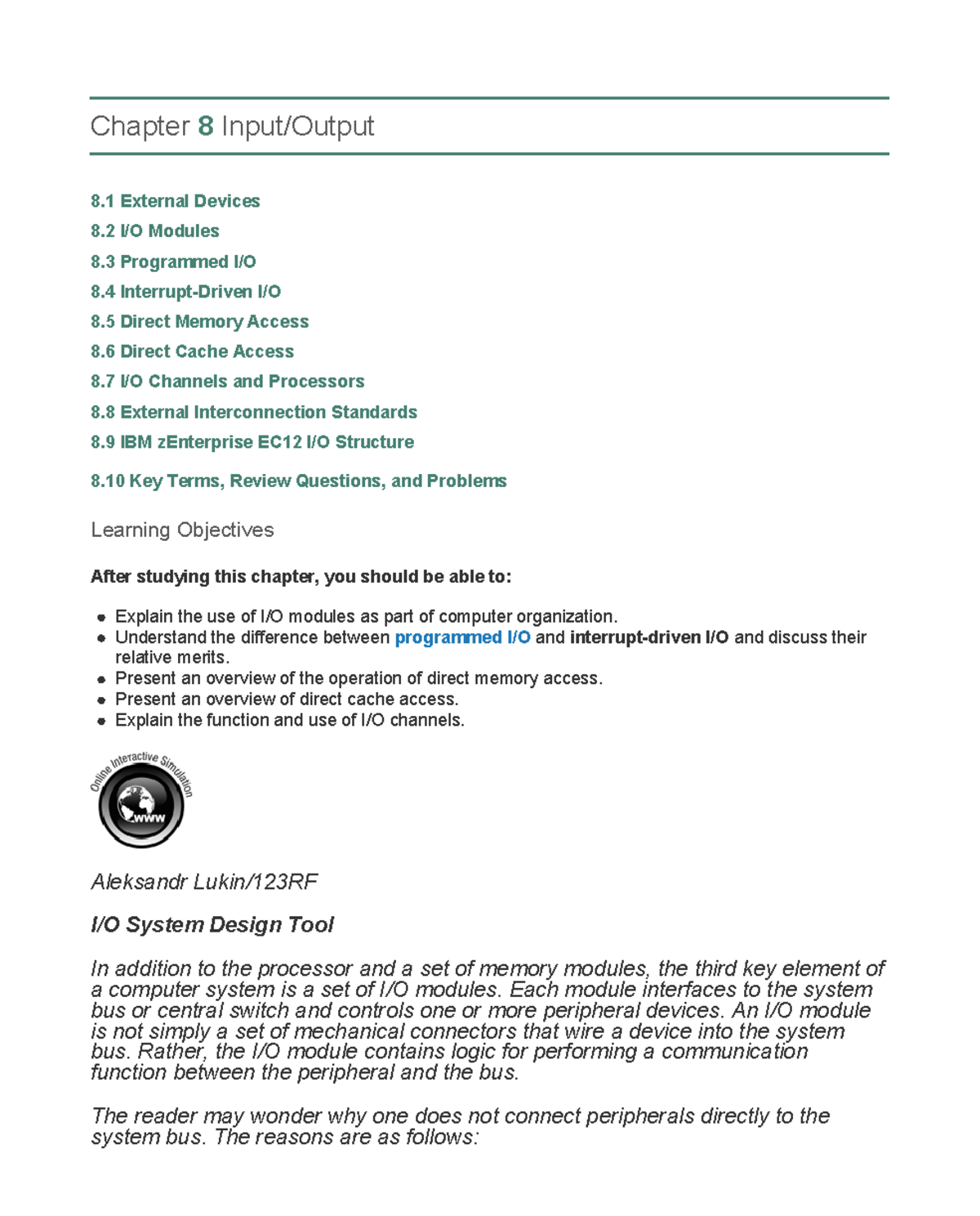 Chapter VIII - Input Output - Chapter 8 Input/Output 8 Key Terms ...