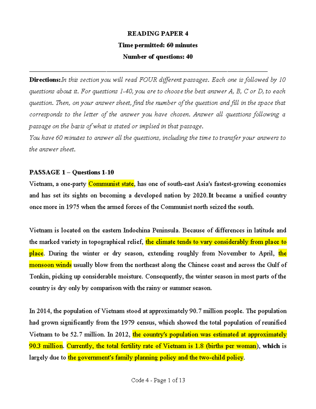 Vstep-Reading Test 4: Comprehensive Practice Questions and Passages ...