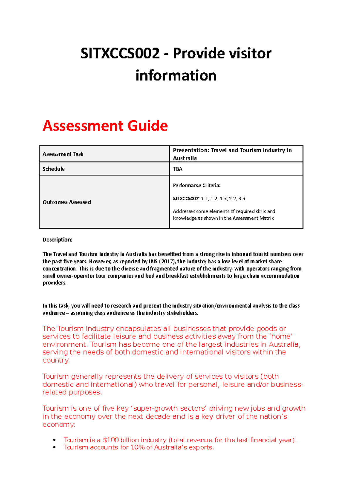 Ass guide Sitxccs 002 Provide visitor information - SITXCCS002 ...
