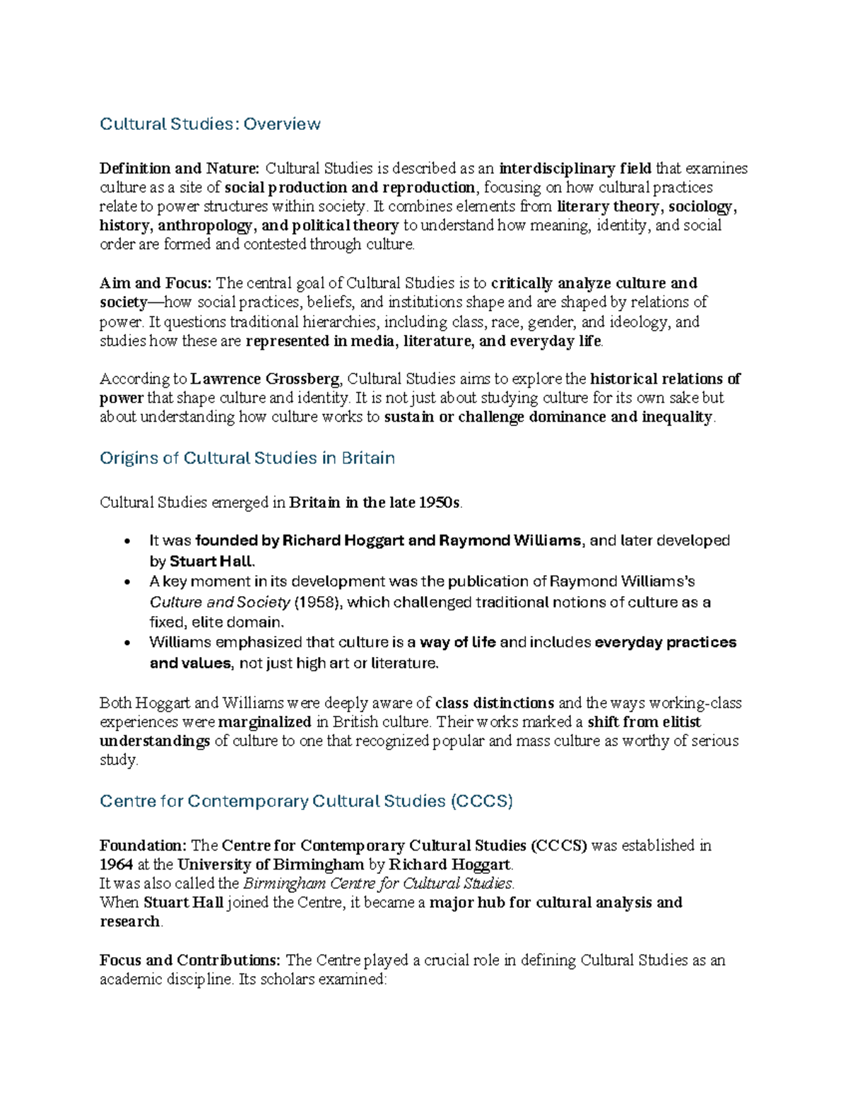 Cultural Studies Overview: Definition, Origins, and Key Thinkers - Studocu